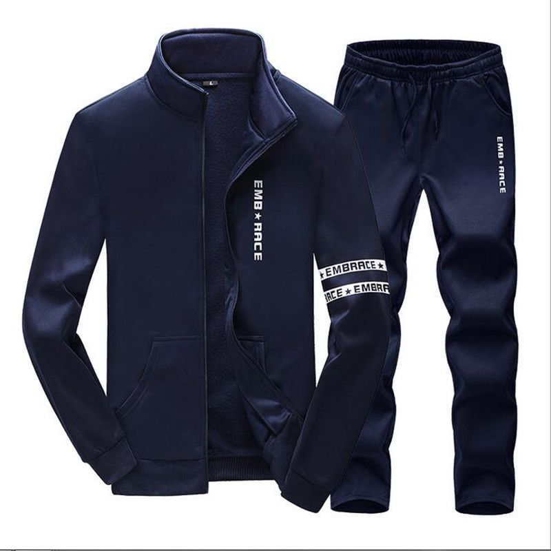 2017 Plus Size Mens Sweat Suits Zipper Sweatshirts Jackets+Pants Jogger ...