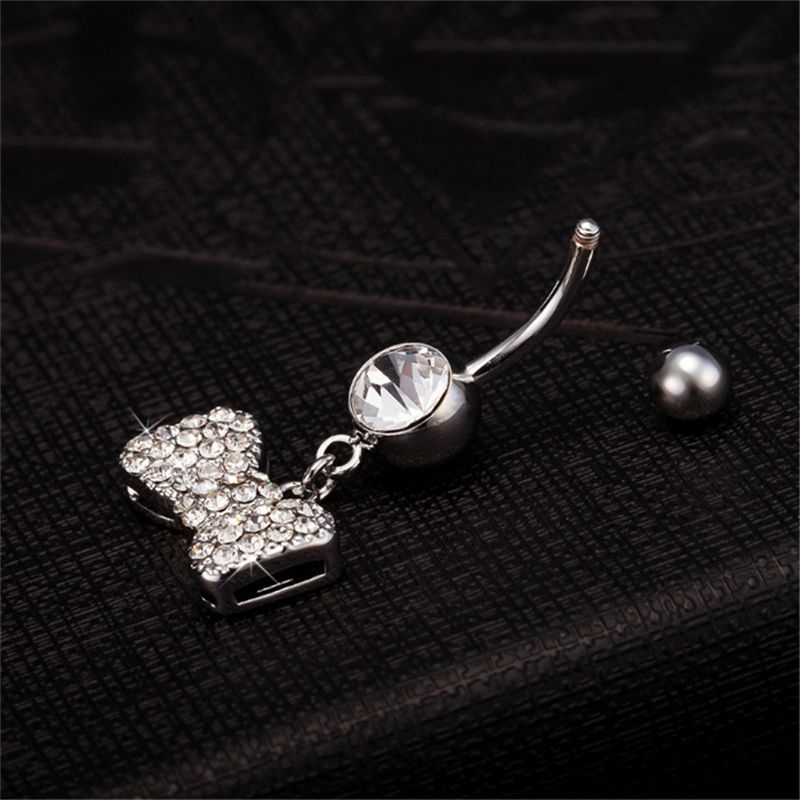 Best Sexy Dangle Belly Bars Belly Button Rings Belly Piercing Cz Crystal Bowknot Body Jewelry 