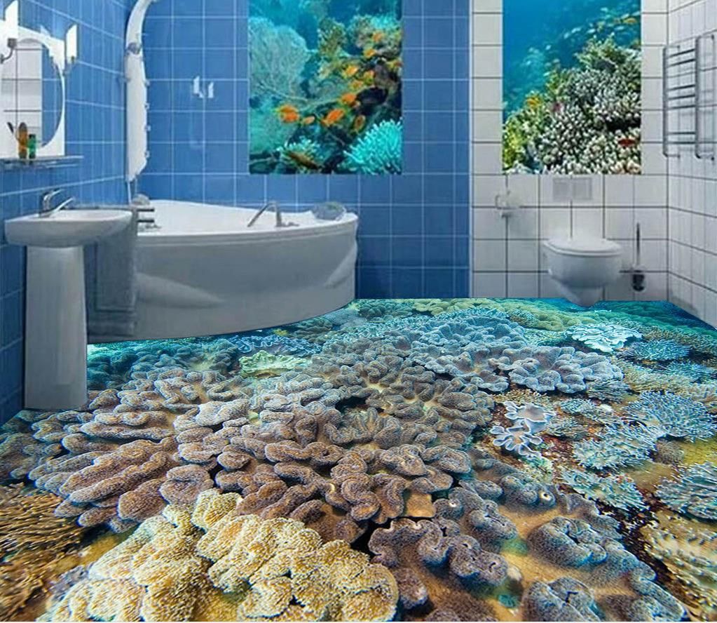 Custom Any Size Underwater World Fish Coral 3D Cubic Tile