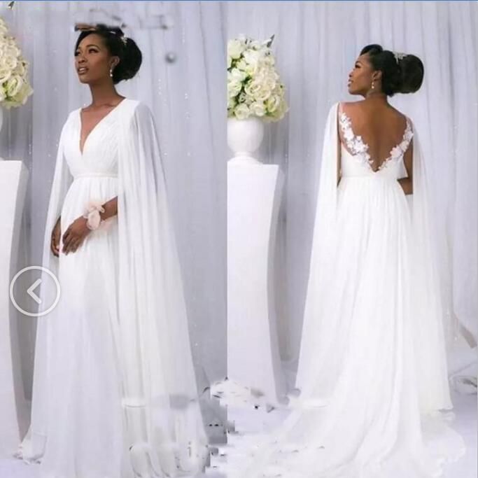 Discount African Beach Wedding Dresses With Wraps Deep V Neck