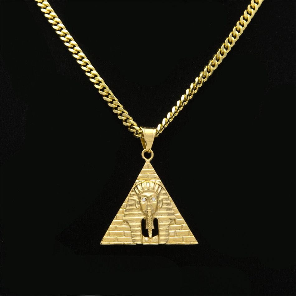 Hombres Punk egipcio faraón colgante de acero inoxidable pirámide de color oro Charm Necklace colgantes de moda hip hop joyería
