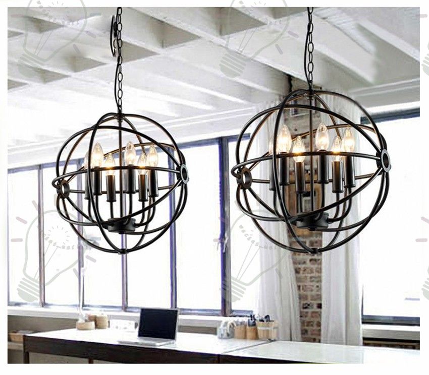Grosshandel Rh Lighting Restoration Hardware Vintage Pendelleuchte Foucaults Iron Orb Kronleuchter Rustikales Eisen Rh Loft Light Globe Style 65cm 80cm