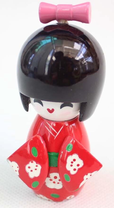 regalo sveglio della ragazza delle bambole Kokeshi di legno giapponesi da collezione del fiore rosso all'ingrosso della bambola 