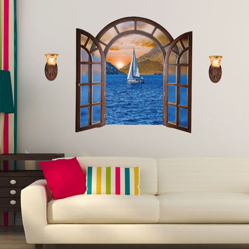 sk9062a european style 3d fake window wall sticker paris eiffel