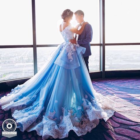 Discount 2019 Ocean  Blue  Colorful A Line Wedding  Dresses  