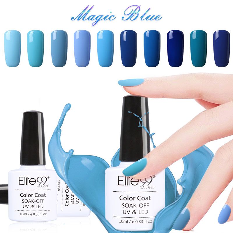 Wholesale Elite99 10ml Nail Polish Lacquer UV LED Lamp Drying Magic Blue Color Top Base Coat