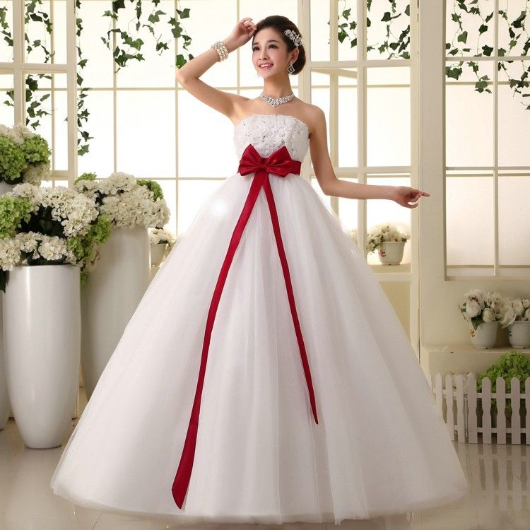 cheap red and white wedding dresses