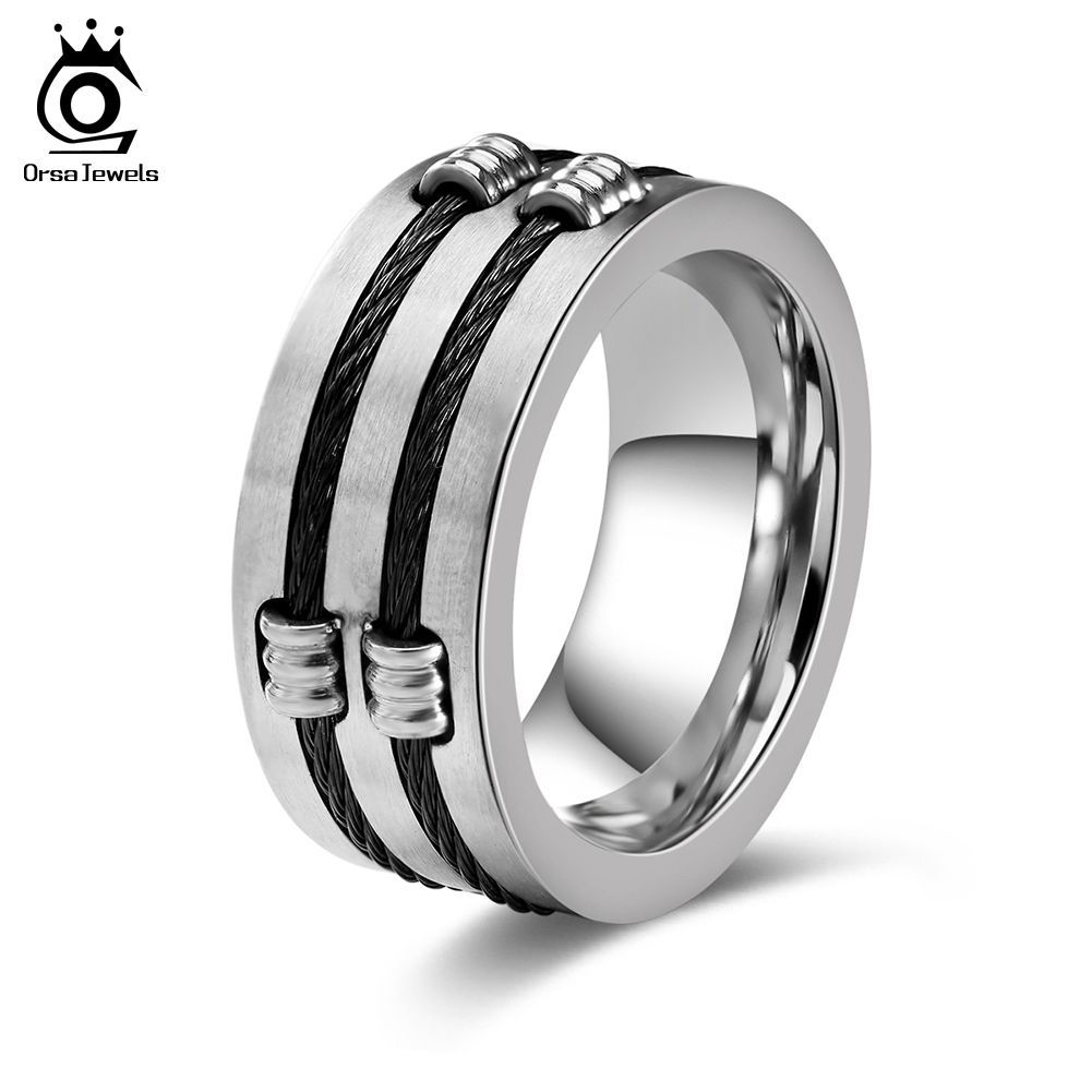 Punk Rock Stainless Steel Men Biker Rings Vintage With Wire Beads