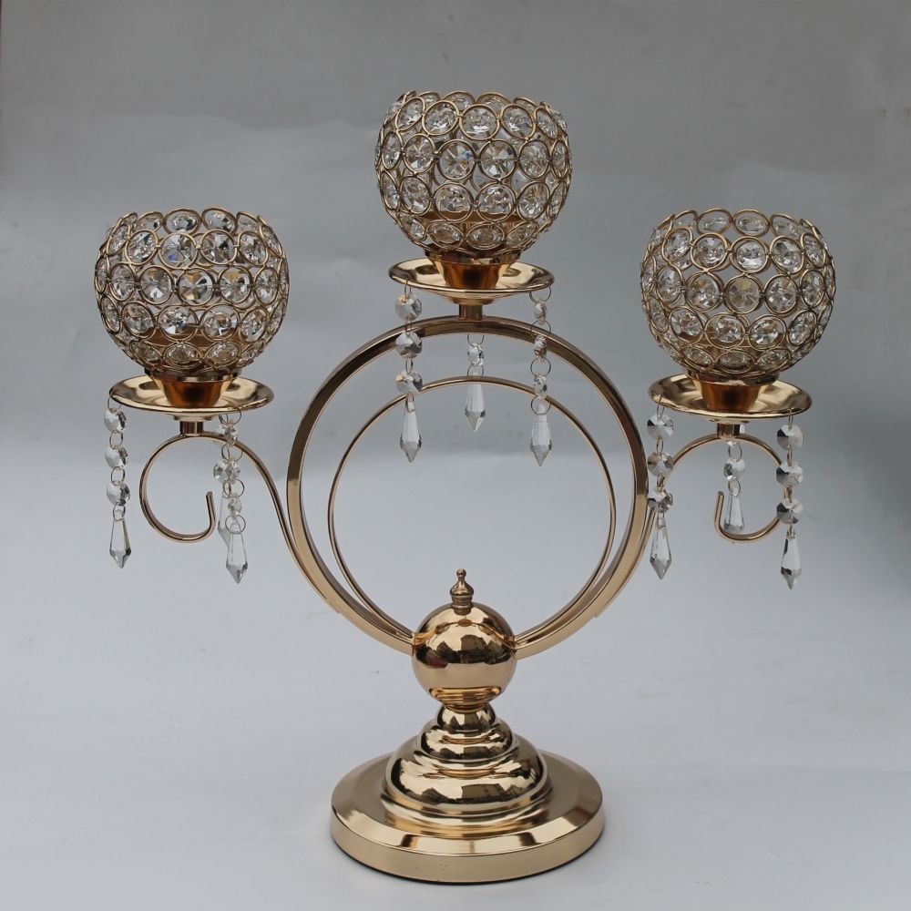 New Arrival 43cm Height 3 Arms Metal Candelabras With Crystal Pendants