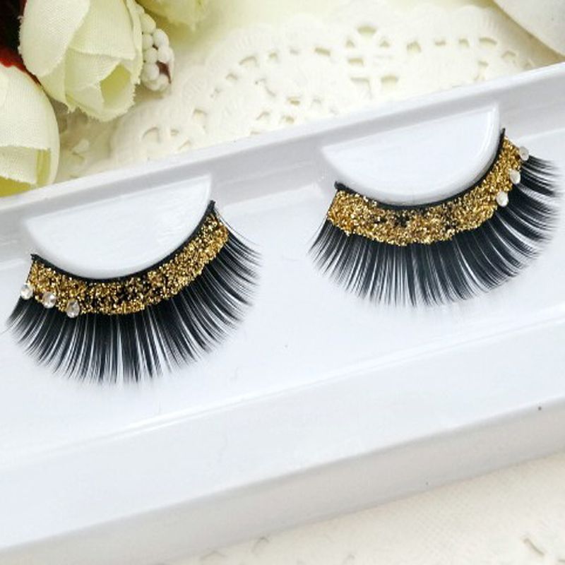 2017 Crystal Natural False Eyelashes Golden Sequins False Eyelashes