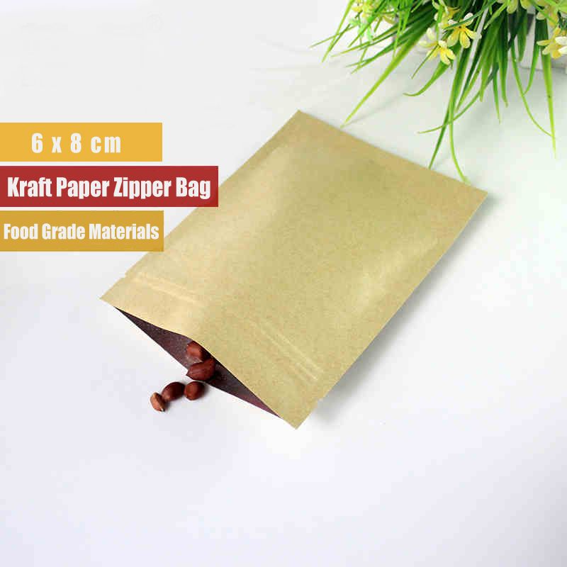 2019 Kraft Paper Sachet 6x8cm Food Grade 3 Side Seal Aluminium Foil Zip