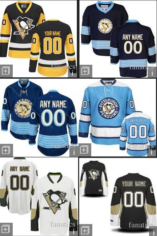 2019 2016 Customize Mens Pittsburgh Penguins Black White Blue Hockey