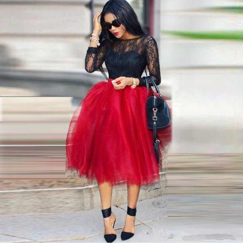 2018 2017 New Red Puffy Tulle Skirts For Women African Black Girls ...