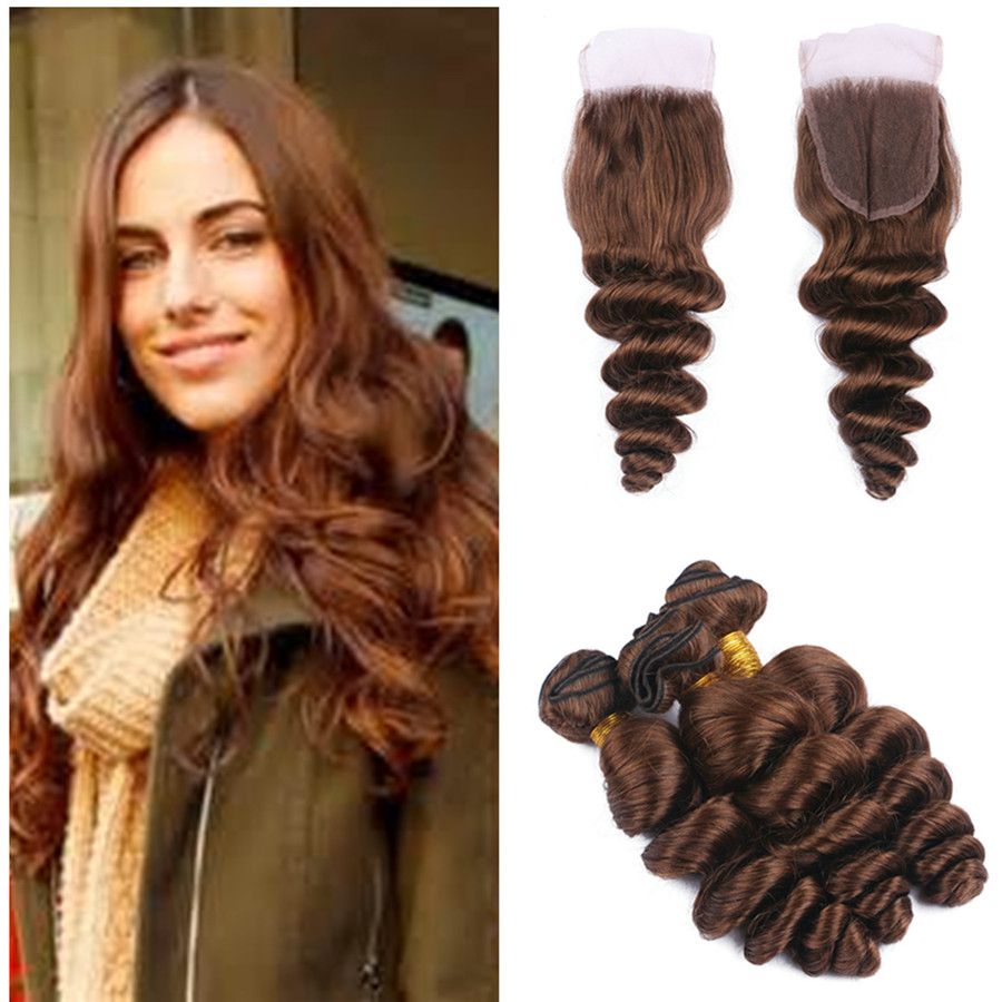 2019 Light Brown Lace Closure With Bundles Malaysian Virgin Hair