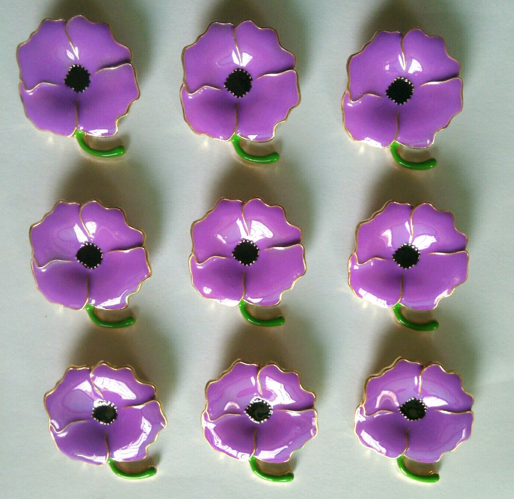 2021 Wholesale Custom Design Purple Enamel Poppy Brooches Pins For Hero