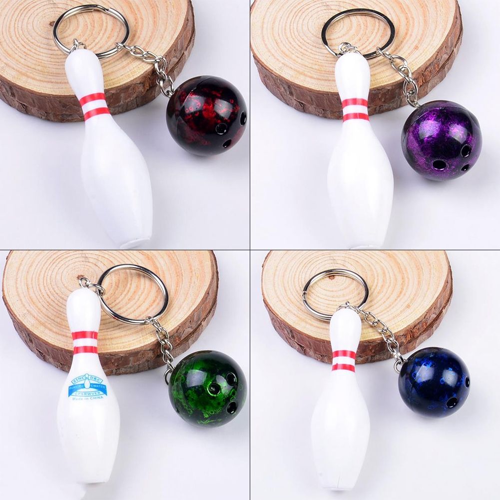New Mini Bowling Pin And Ball Keychain Key Ring 3D Keyfob Keychain Keyring Pendant Keys Holder