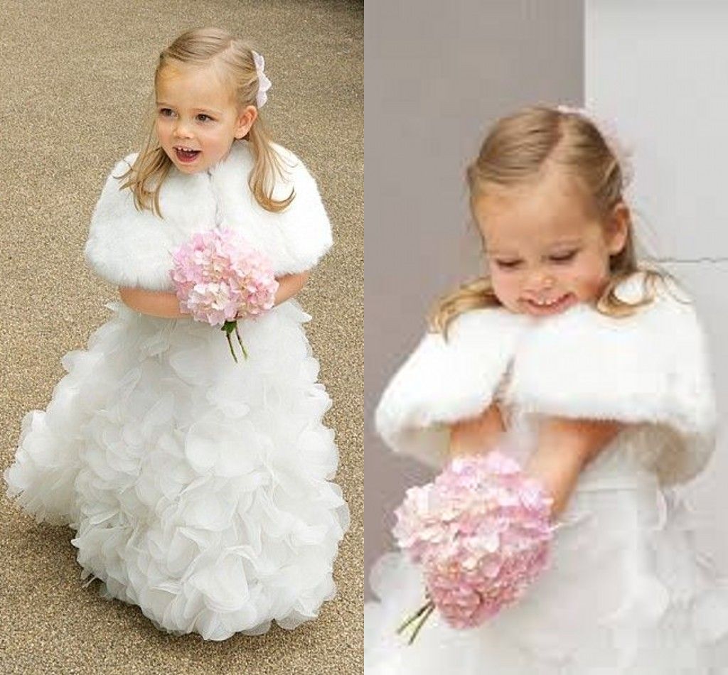 cute white winter little girls jacket fashion faux fur children cape
