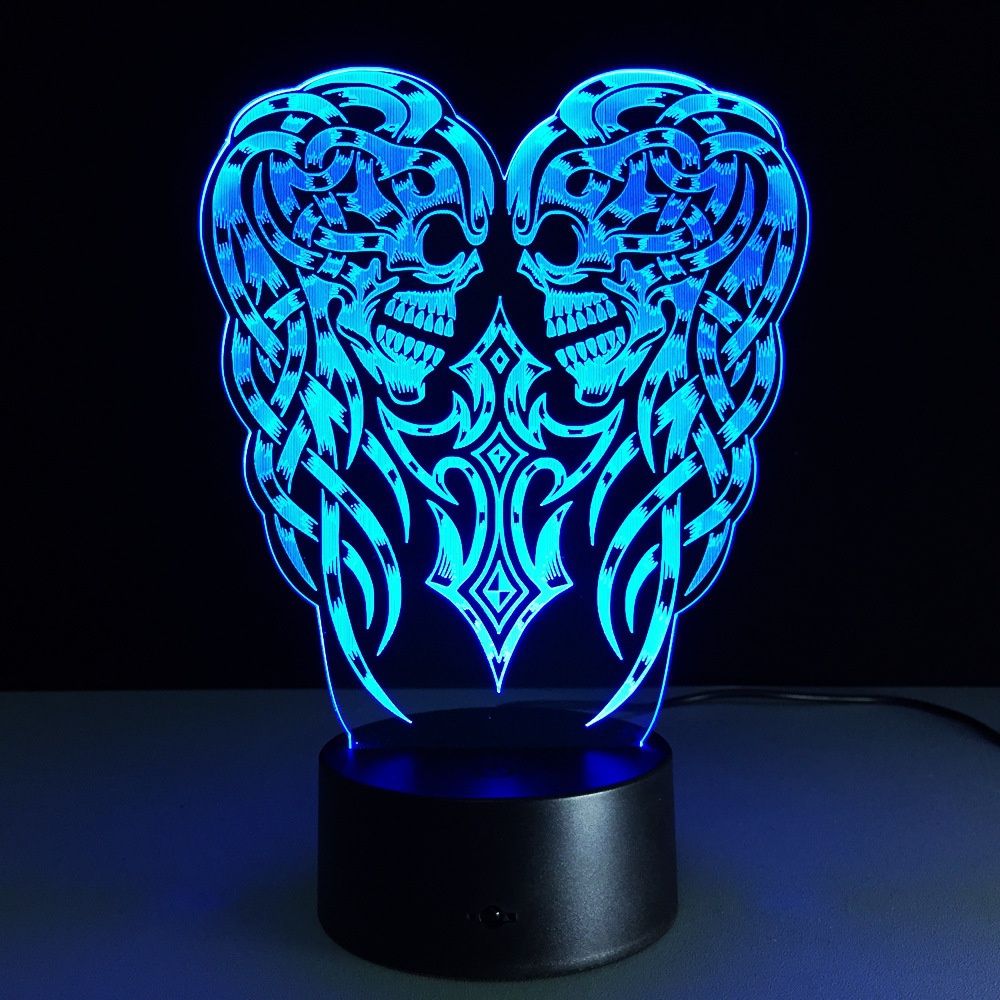 2018 New Remote Control Angel Wings Skull Cross 3d Led Night Light Touch Change Table Lamp Acrylic Home Decoration Accessory And