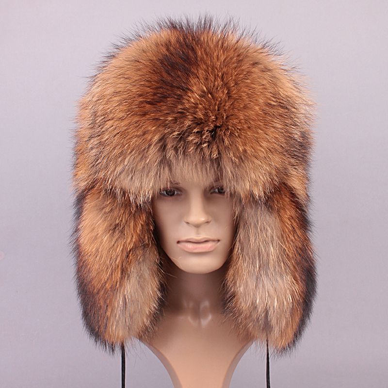 Winter Men Genuine Leather Fur Hat Real Fox Fur Outdoor Ear Protection ...