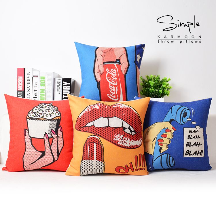 American Pop Art Style Cushion Covers Lipstick Telephone Pop Top