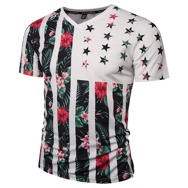 3D Print Casual V-Neck Men T-Shirt Short Sleeve Top US Flag Graphic Tee Shirts