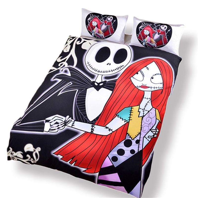 Skull Nightmare Before Christmas Reactive Printing Bedding Set Twin Full Queen King Size Bedroom Decoration Duvet Cover Pillow Shams Girl Cover Duvet