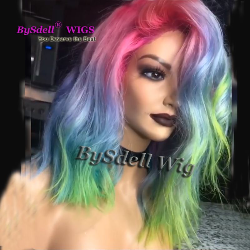 Mermaid Pastel Color Front Lace Wig Synthetic Rainbow Color Hair Lace