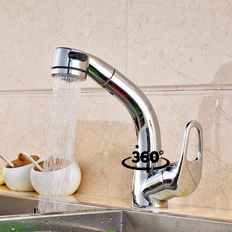 2019 New Style 2 Ways Out Water Chrome Soild Brass Telescopic Kitchen