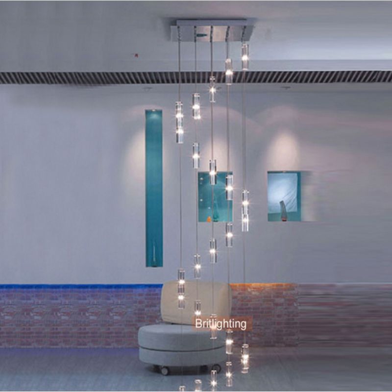 Hotel Staircase Chandelier Modern Lighting Fixture Square Hotel Staircase Chandelier Modern Lighting Fixture Square Rain Drop Spiral Stairway Crystal Chandeliers Stainless Steel Iron