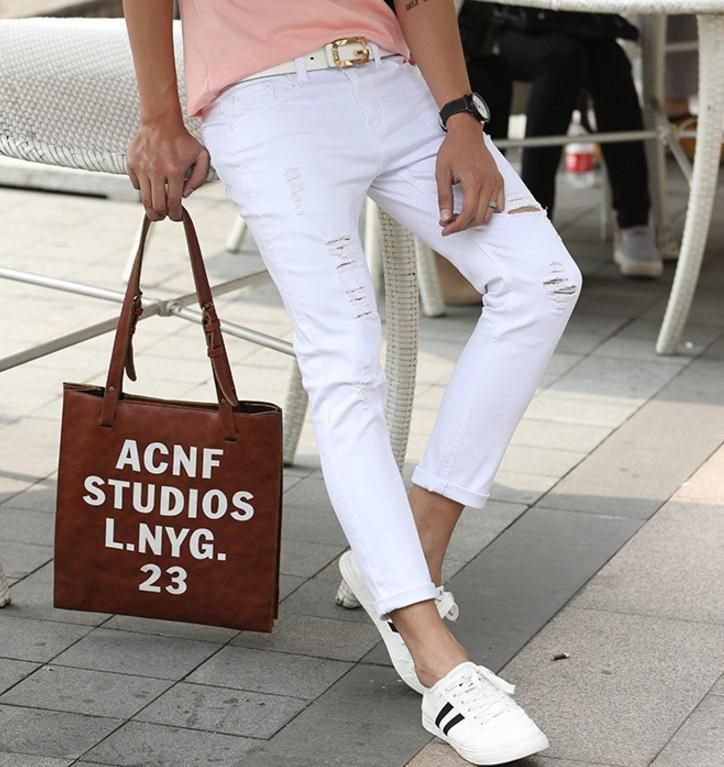 Summer 2017 Ripped Pants Korean Hole Hot Sale And For Whiteblack Casual New Men Style S Skinny Jeans Spring q3RL5A4j