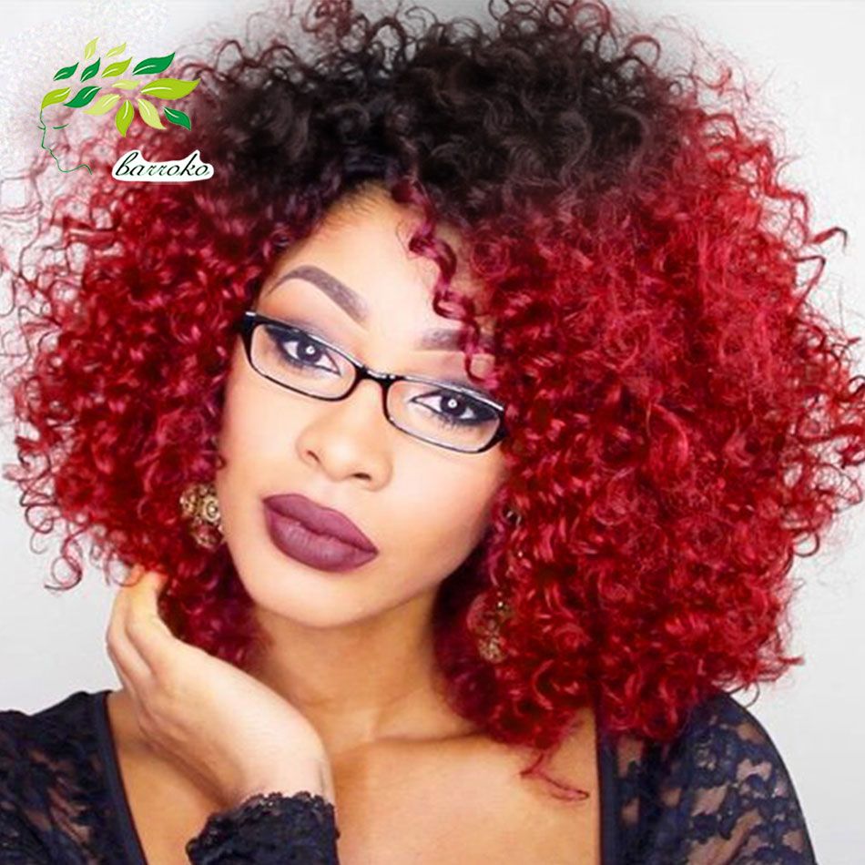 hot sale 6pcs/lot brazilian kinky curly hair ombre t1b red short bob  hairstyles for black women ombre human hair extension