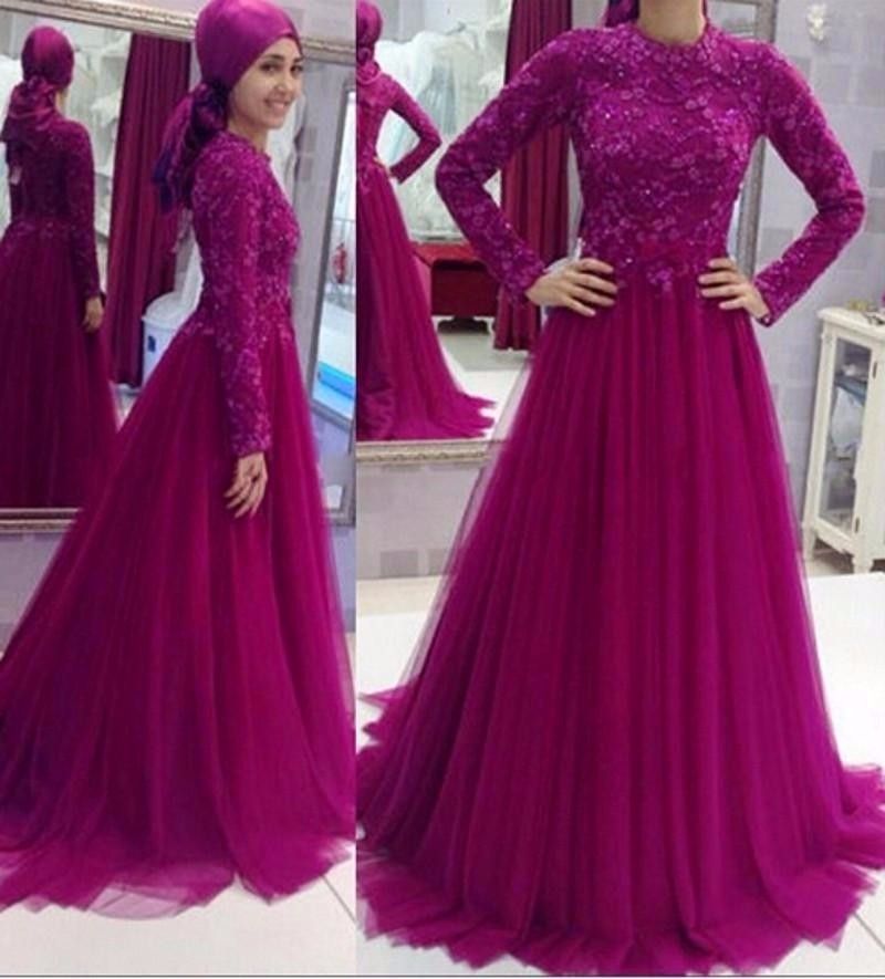 Robe De Soiree Long Sleeve Muslim Evening Dresses 2017 