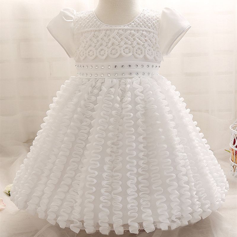 2018 Wholesale Summer Baby Girl 1 Year Birthday Dress Cute White Bow