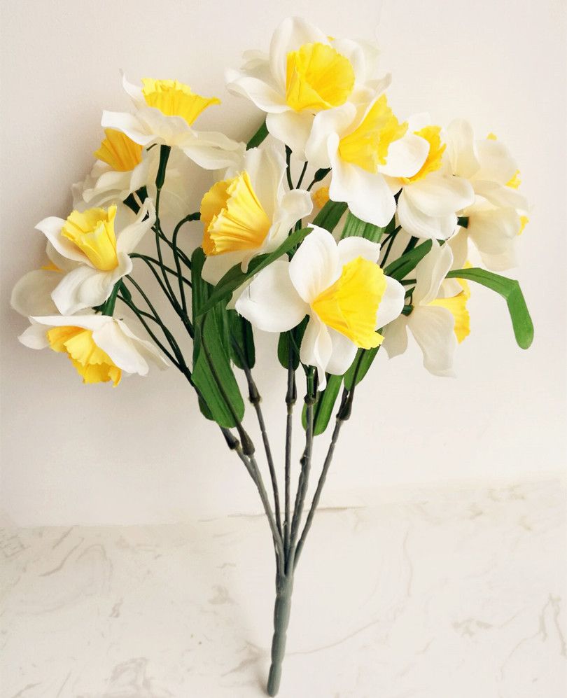 Artificial Narcissus Silk Flowers Simulation Daffodils 7 Stems/Piece