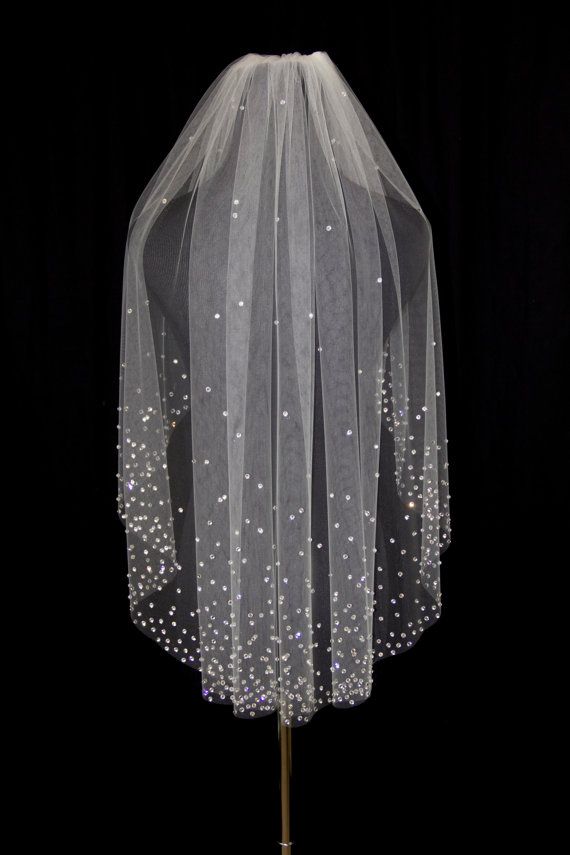 One Layer Elbow Length White Ivory Wedding Veil Crystal Bridal Veils