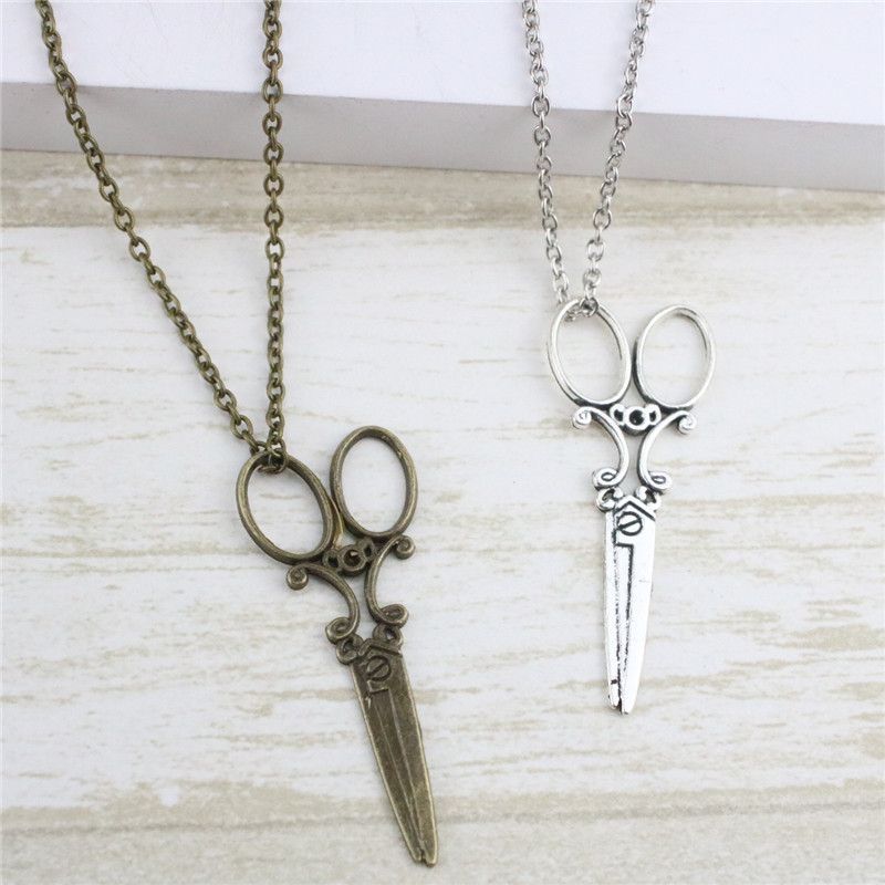 Wholesale Vintage Fancy Scissor Pendant Necklaces Antique Silver Bronze