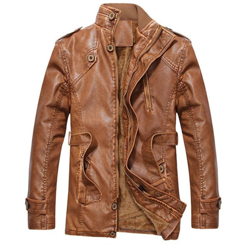 Whole 2018 Fashion Brand Pu Faux Casual Men Leather Jacket Male Coats Winter Warm Velvet Hombre Veste Motorcycle Outerwear For