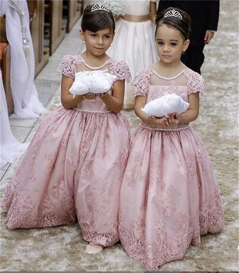 pearl pink flower girl dress