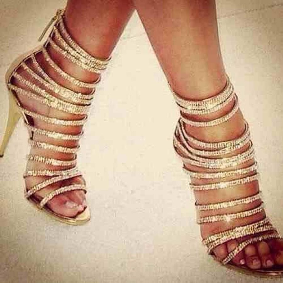 Wholesale Shinny Gold Metallic Sandals Bling Crystal Strappy High Heel ...