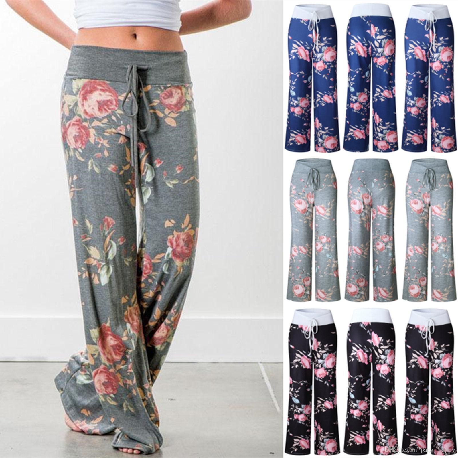 2019 Yoga Pants LADIES FLORAL YOGA PALAZZO TROUSERS WOMENS SUMMER WIDE ...