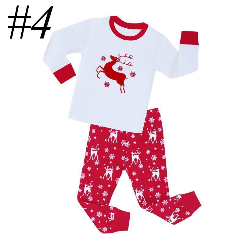 INS XMAS Christmas Kids Sleepwear Boys Suits Girls Cotton Deer Stripe