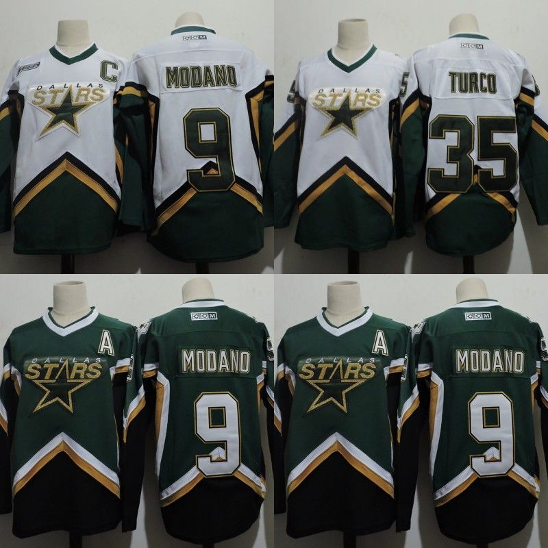 2019 Mens Dallas Stars Jersey 9 Mike Modano 35 Marty Turco 100
