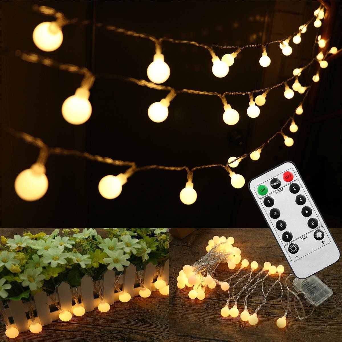 16 Feet 50 Led Outdoor Globe String Lights 8 Modes Battery Operated 16 Feet 50 Led Outdoor Globe String Lights 8 Modes Battery Operated Frosted White Ball Fairy Light Dimmable Ip65 Waterproof Easter