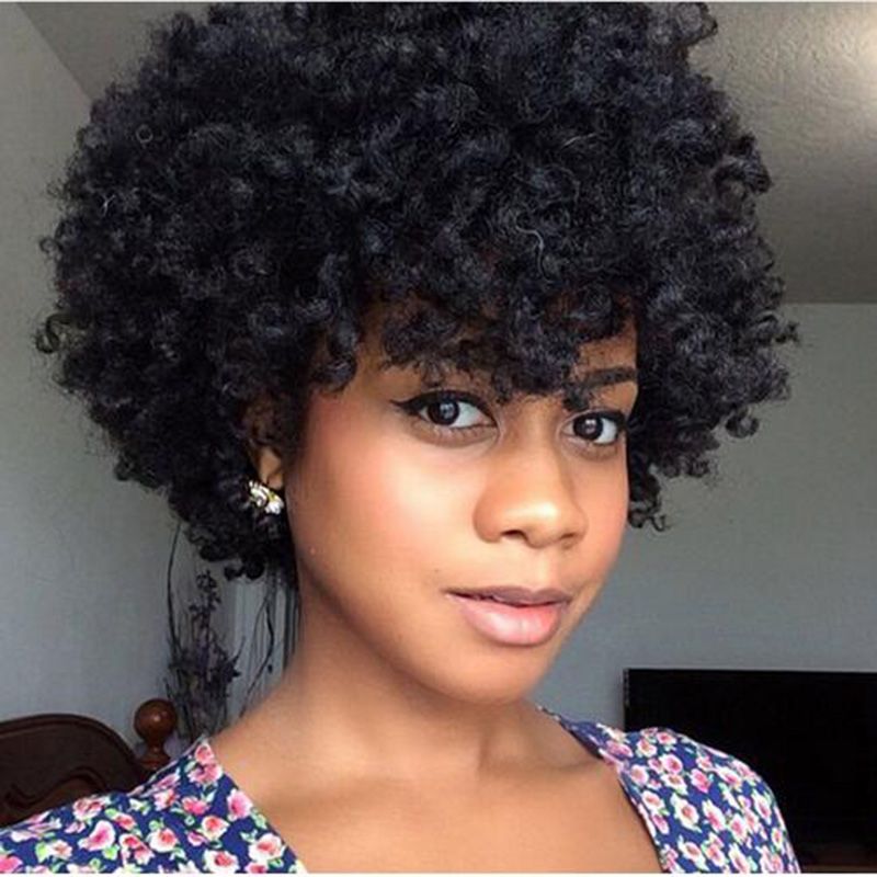 Charming Afro Short Bob Kinky Curly Wig Simulation Brazilian Human Hair ...
