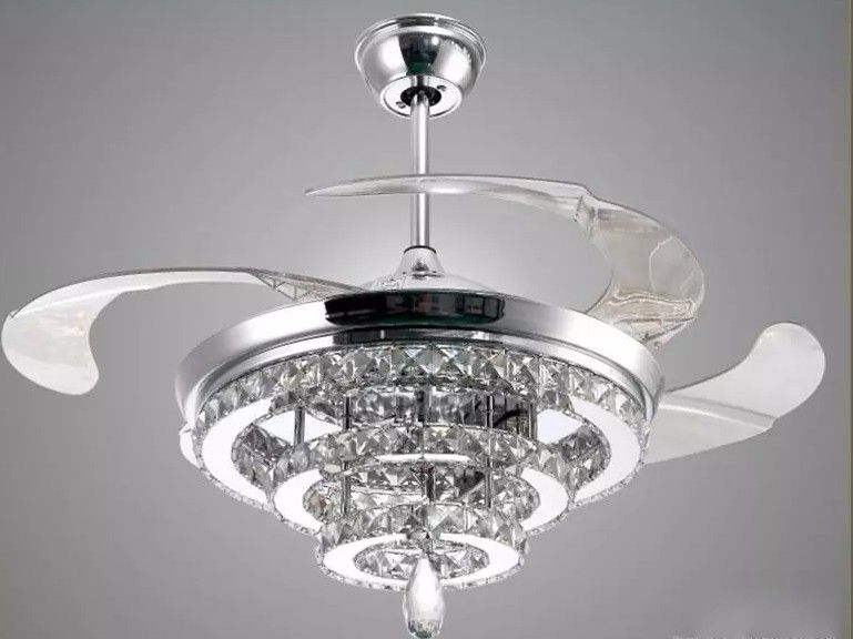 Led Crystal Chandelier Fan Lights Invisible Fan Crystal Lights Living Room Bedroom Restaurant Modern Ceiling Fan 42 Inch With Remote Control