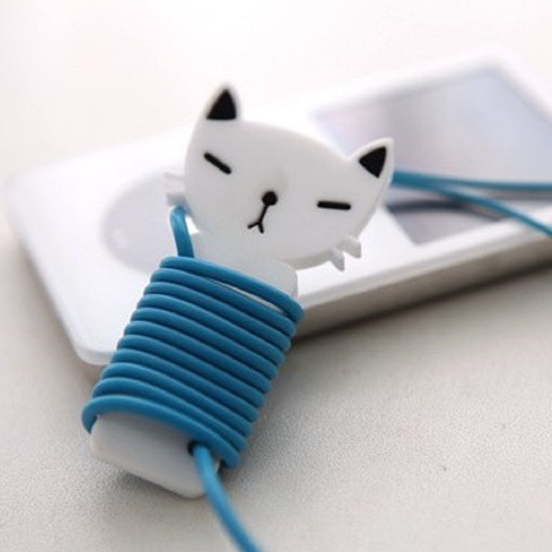 Cute Cat Earphone Cable Winder Rubber Made Cat Boy Girl Shape Black