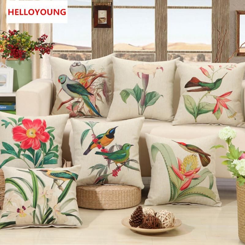 Bz005 Luxury Cushion Cover Pillow Case Country Birds Print Cushions Bz005 Luxury Cushion Cover Pillow Case Country Birds Print Cushions Design Flower Linen Cotton Sofa Car Seat Patio Furniture Replacement