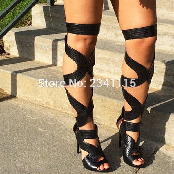 strappy thigh high sandal heels