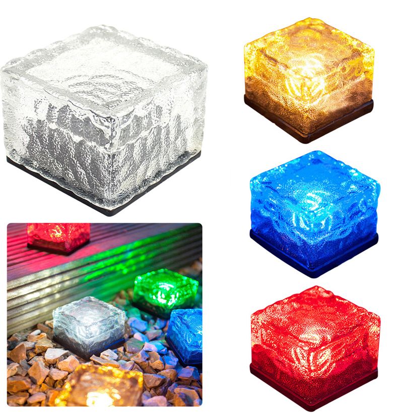 Solar Powered Waterproof Glass Ice Cube Brick Blocks Led Light Solar Powered Waterproof Glass Ice Cube Brick Blocks Led Light Outdoor Garden Path Lamp Underground Pathway High Quality