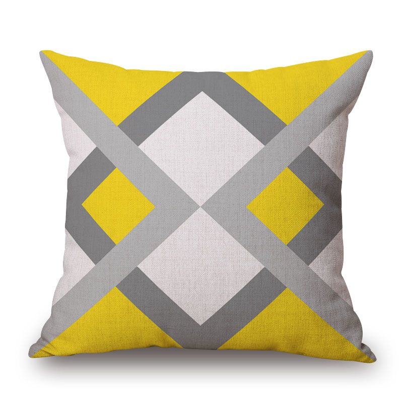 Yellow And Gray Cushion Cover Cotton Linen Geometric Throw Pillow Case